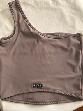 FIVE Asymmetric Crop Tank in taupe